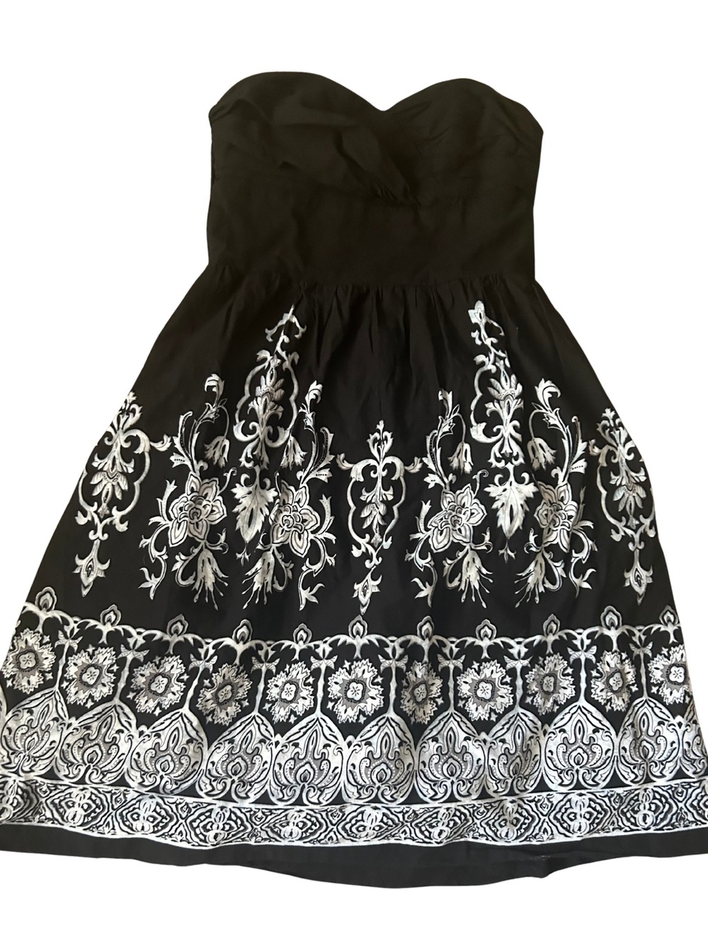 White House Black Market strapless baroque floral print cotton dress